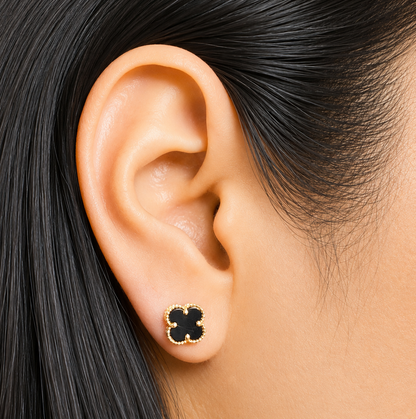 CLOVER  STONE EARRINGS / 1.68gr / 6 MM / GOLD 18K