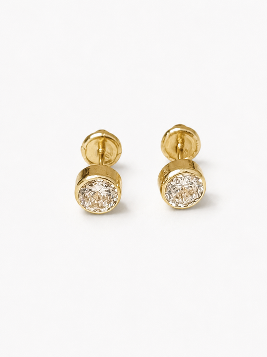 CENTER STONE EARRINGS MEDIUM / 5 MM / 18K ITALIAN GOLD