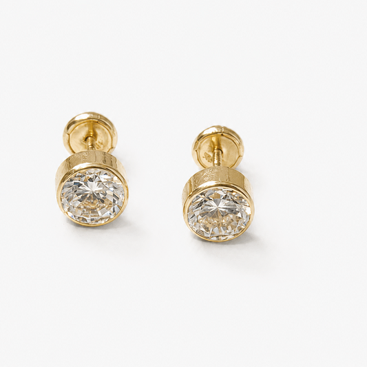 CENTER STONE EARRINGS MEDIUM / 1.12gr / 5 MM / 18K ITALIAN GOLD