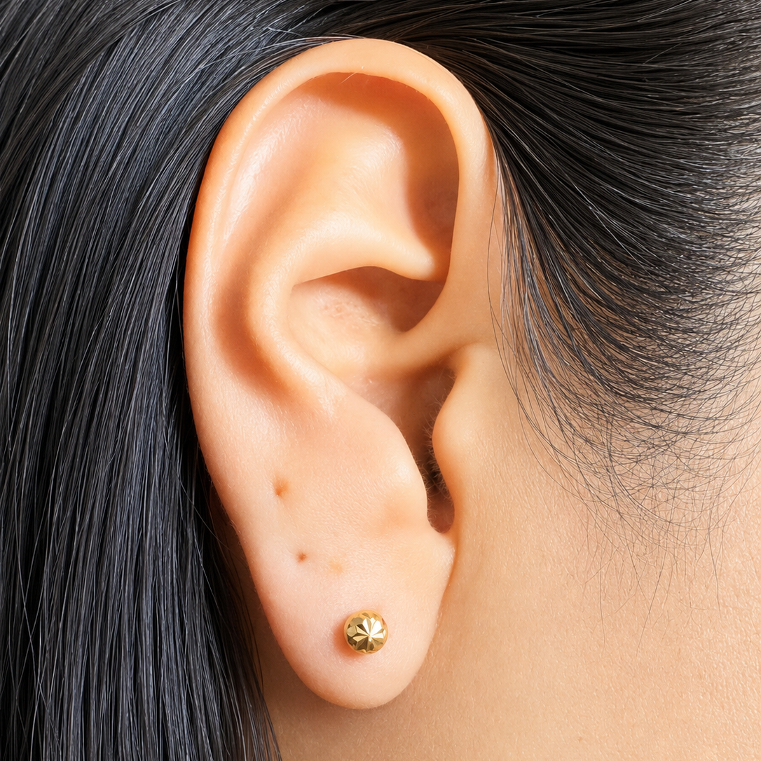 DIAMOND-CUT  BALL STUD EARRINGS /  NO. 3/ 3MM / 18K GOLD