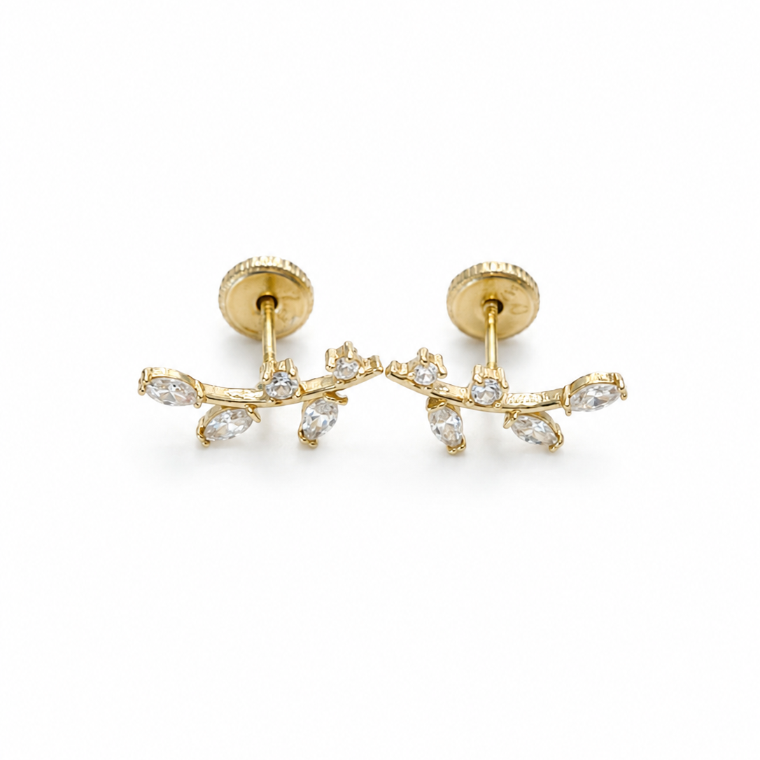 Leaf Cluster Stud Earrings/ 0.73g/ 2mm/ Gold 18K