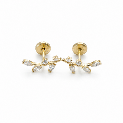 Leaf Cluster Stud Earrings/ 0.73g/ 2mm/ Gold 18K
