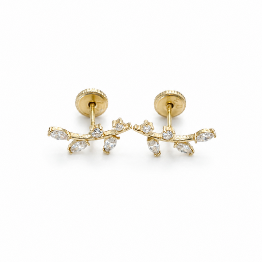 Leaf Cluster Stud Earrings/ 0.73g/ 2mm/ Gold 18K