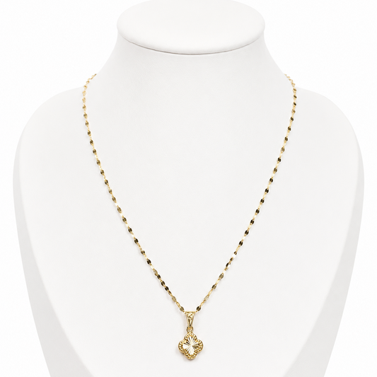 Flower Mirror Chain With Clover Pendant/ 1.6g/ 45cm