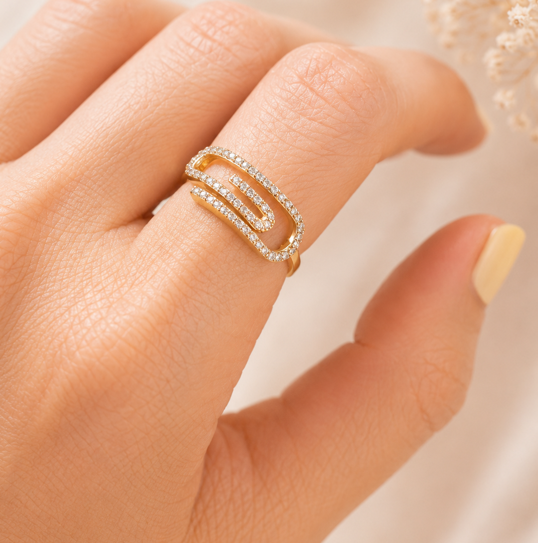 Anillo de clip / 2.23 gr / Talla 7 / 8 mm / Oro italiano de 18K