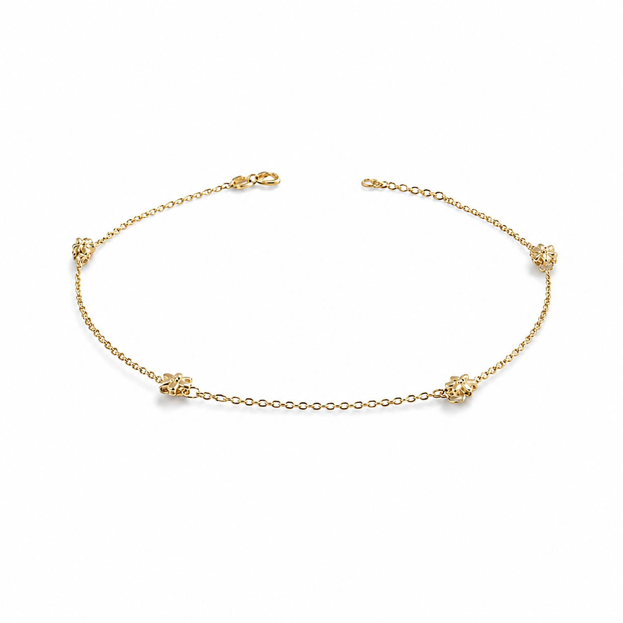 Tobillera Eslabón Clásico Con Dije De Flor / 1.8 gr / 25 cm / 1 mm / Oro Italiano 18K