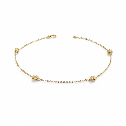 Tobillera Eslabón Clásico Con Dije De Flor / 1.8 gr / 25 cm / 1 mm / Oro Italiano 18K