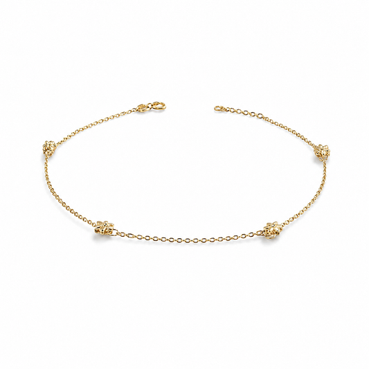 Classic Link Anklet With Flower Charm / 1.8 gr / 25 cm / 1 mm / 18K Italian Gold