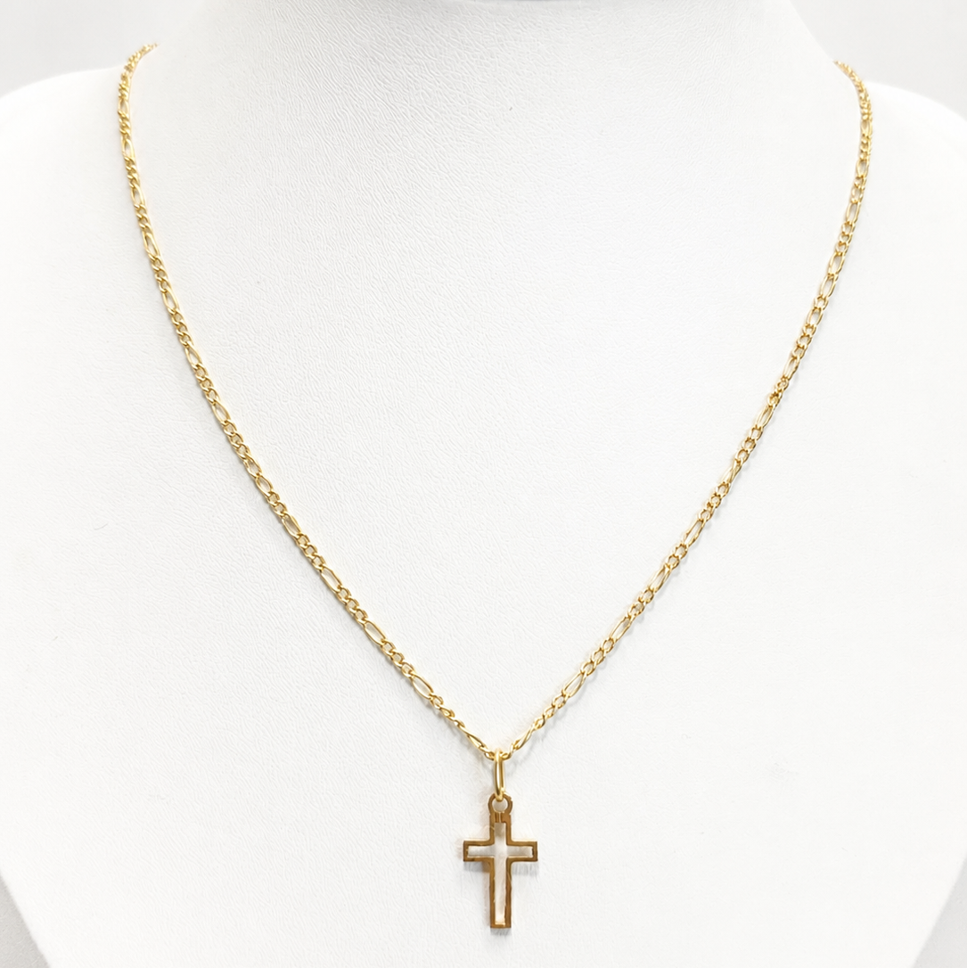 FIGARO CHAIN WITH CROSS PENDANT/ 2.1g/ 45cm / 2mm/ 18k ITALIAN GOLD