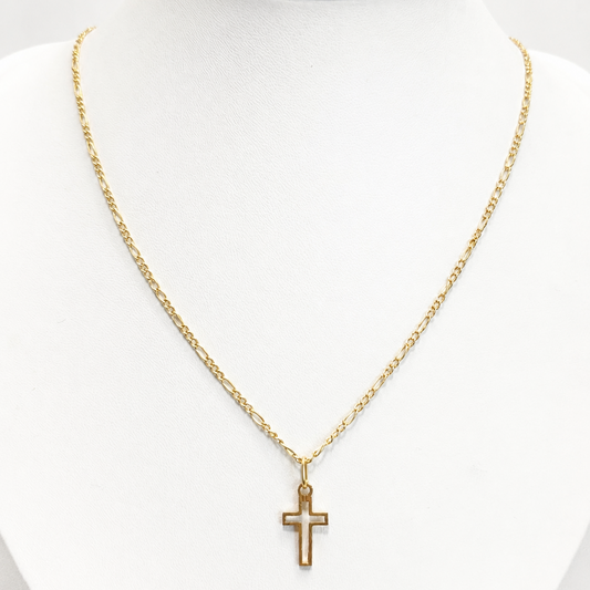 FIGARO CHAIN WITH CROSS PENDANT/ 2.1g/ 45cm / 2mm/ 18k ITALIAN GOLD