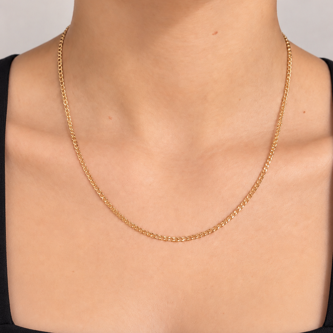 Solid Cuban Link Chain / 6.38 gr / 45 cm / 2 mm / 18K Italian Gold