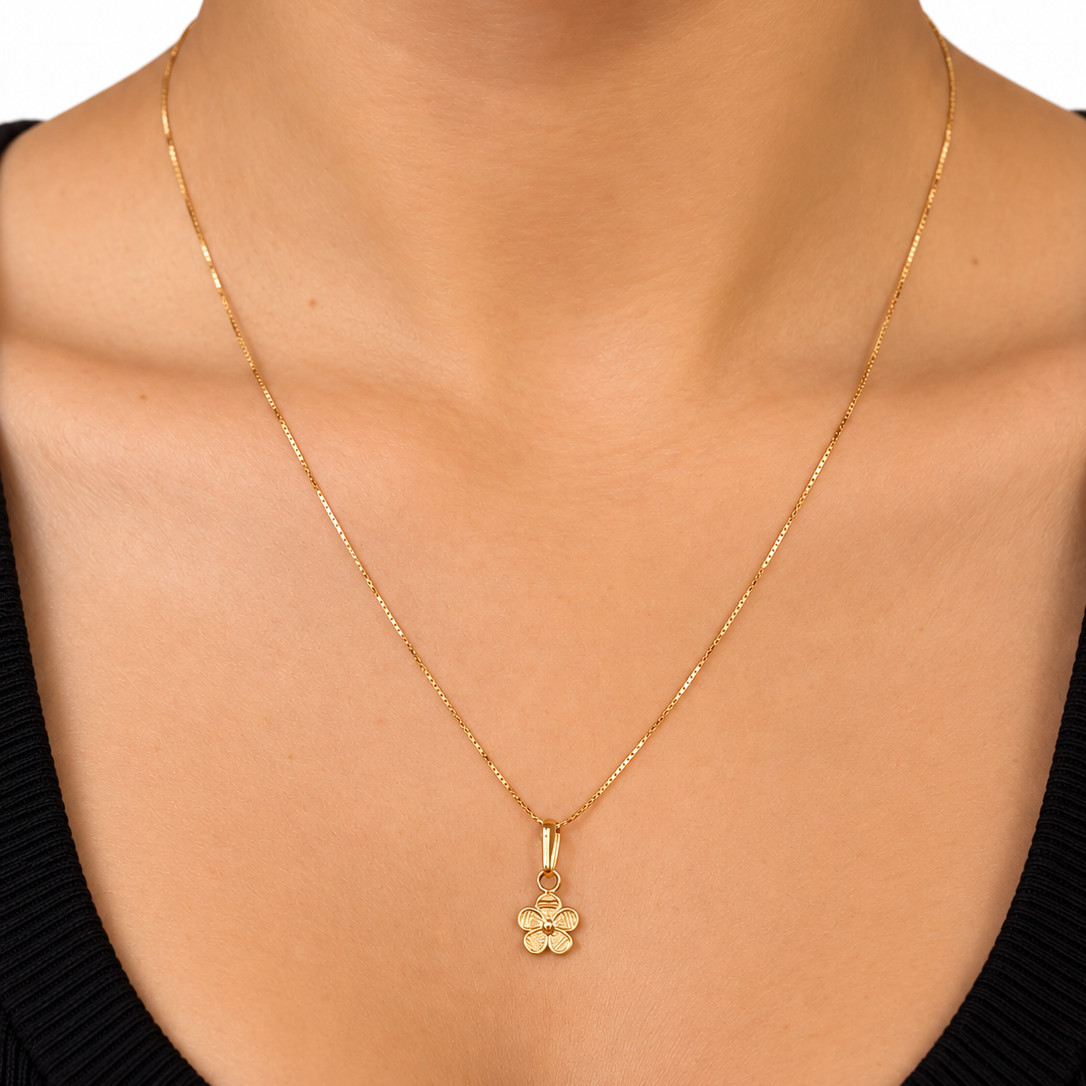 Venetian Chain with Flower Pendants / 1.97 gr / 45 cm / 1 mm / 18K Italian Gold