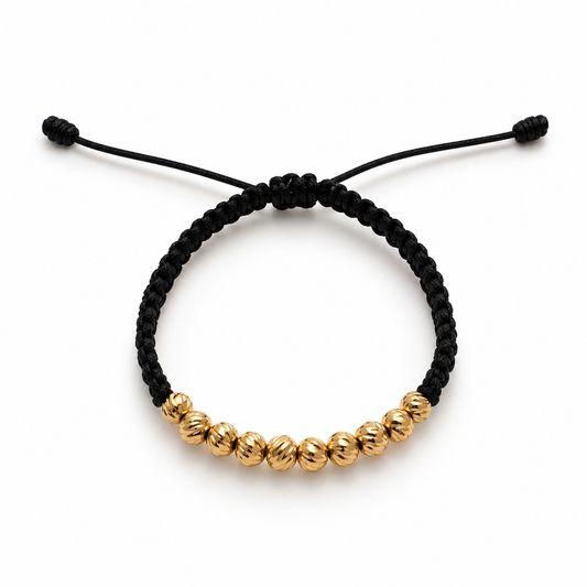 Black Macramé Gold Bead Bracelet
