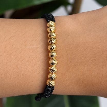 Black Macramé Gold Bead Bracelet
