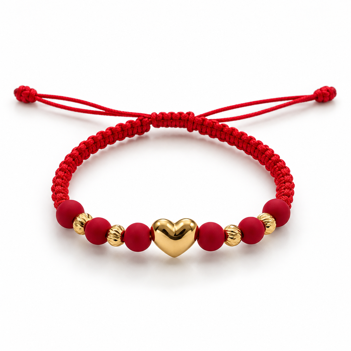 Red Macramé Gold Heart Bracelet