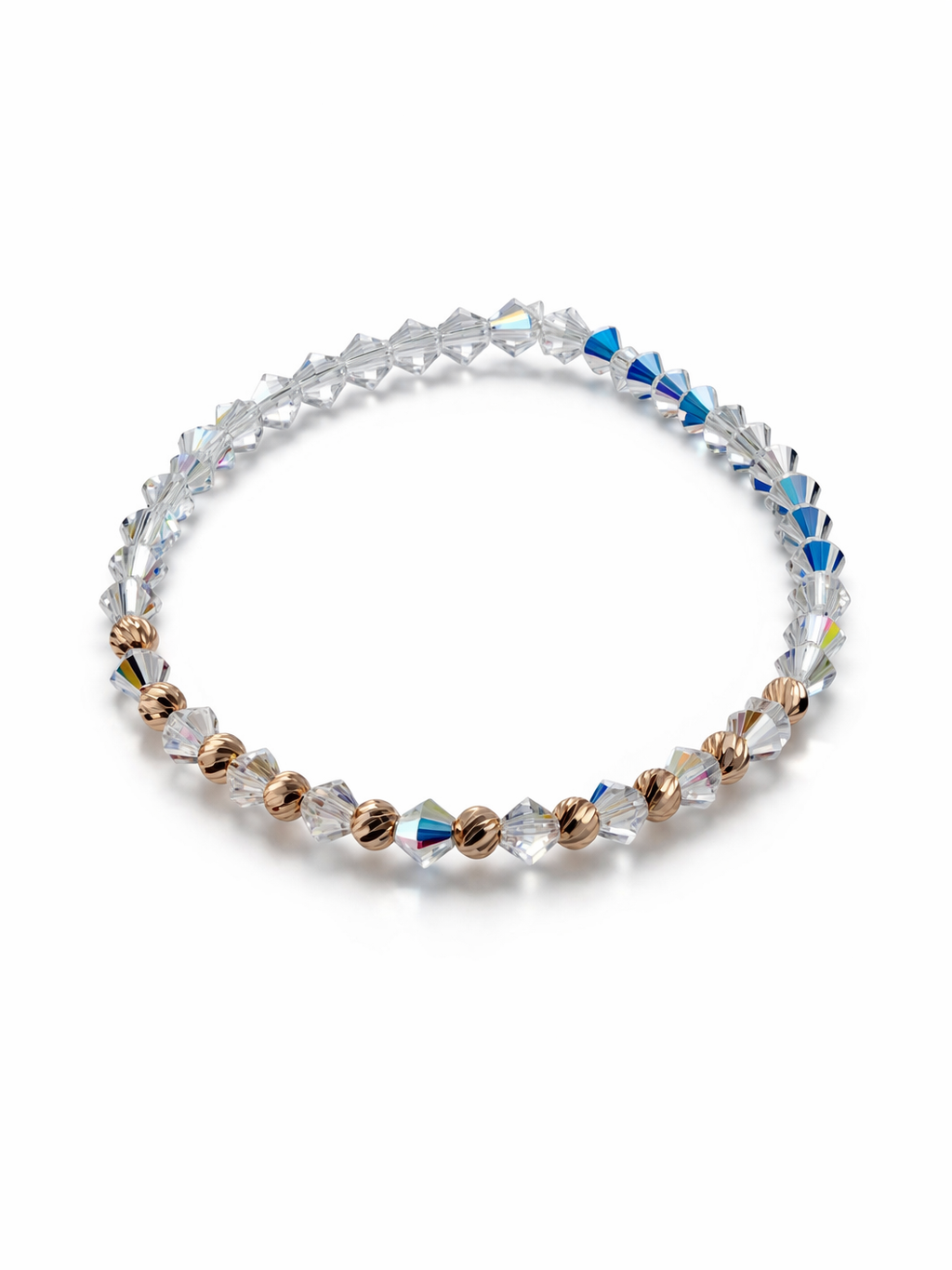 ELASTIC WHITE SWAROVSKI BRACELET WITH ROSE GOLD BEAD