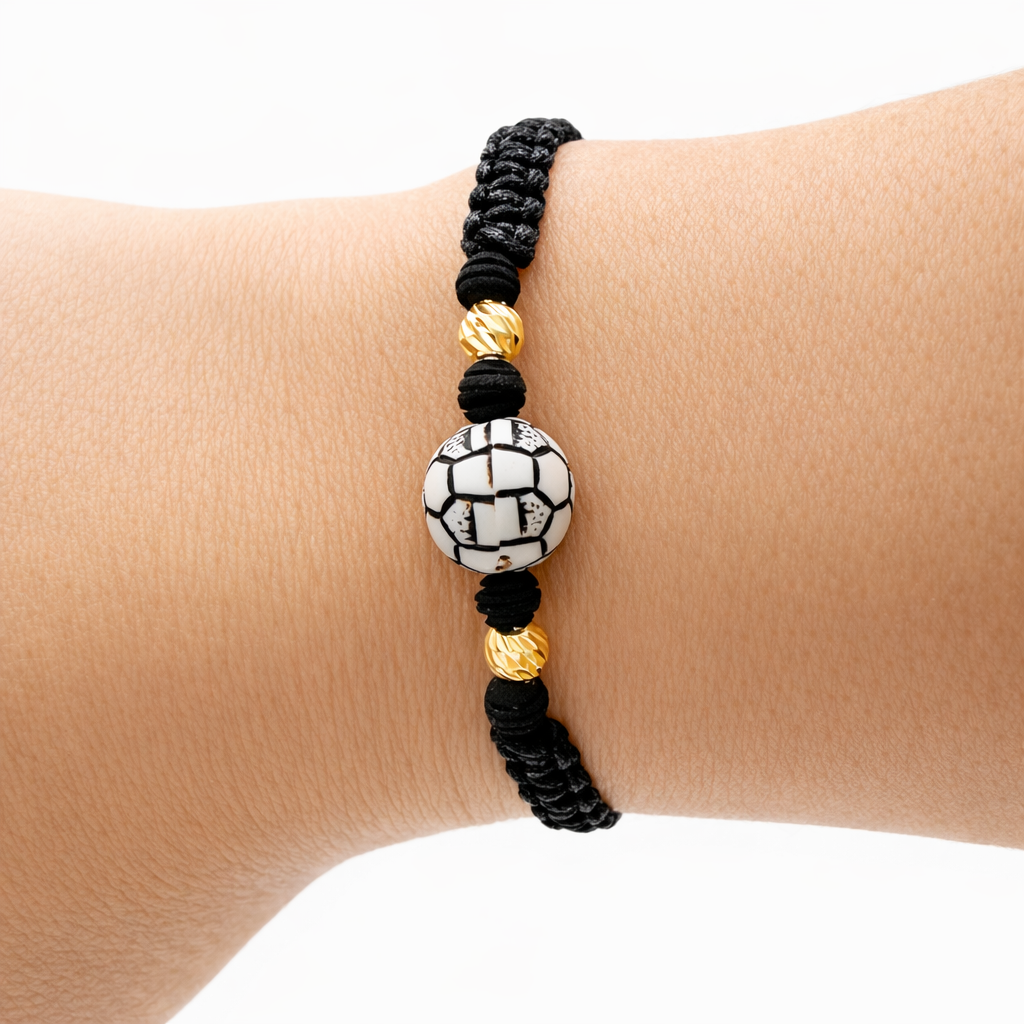 PULSERA DE BALÓN DE FÚTBOL CON CUENTAS DORADAS PARA NIÑOS