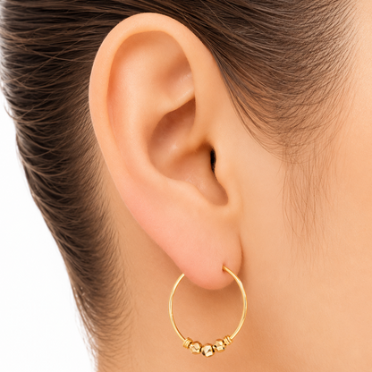 Tri-Color Gold Bead Earrings / 1.30 gr / 1.5 cm / 18k Italian Gold