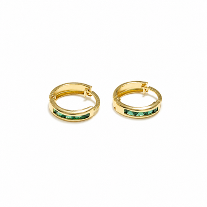 Gold Hoop Earrings with Green Stones 
/ 0.9gr / 1 cm / 18k Italian Gold