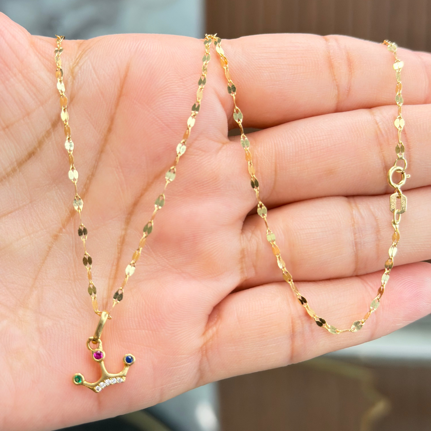 Mirror Flower Chain/ With Pendant/1.9g/ 50cm/ 1.5mm/ 18K Italian Gold