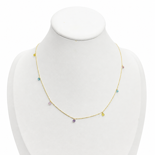 Cadena Minimalista con Zirconias Multicolor /1.77g/ 45cm/ 1mm/ 18K Italian Gold