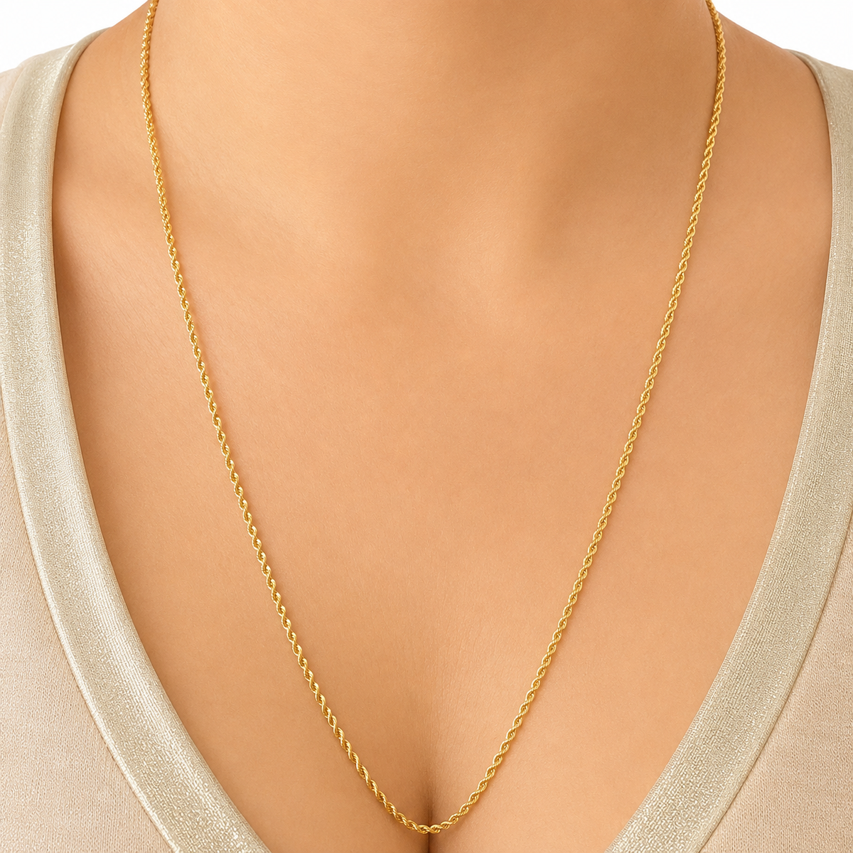 Cadena de cuerda mini/ 2.07g/ 60cm/ 2mm/ Oro italiano de 18K
