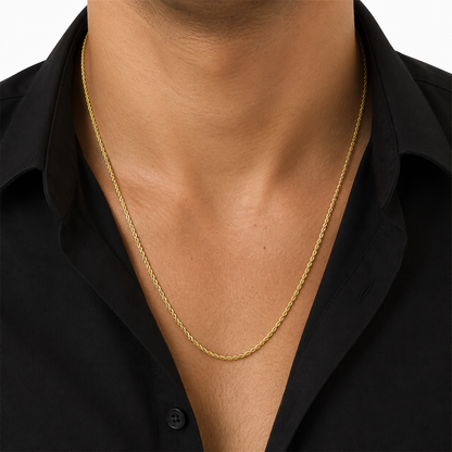 Cadena de cuerda mini/ 2.07g/ 60cm/ 2mm/ Oro italiano de 18K