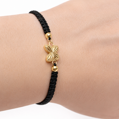Macrame Bracelet with Gold Beads and Butterfly Charm
