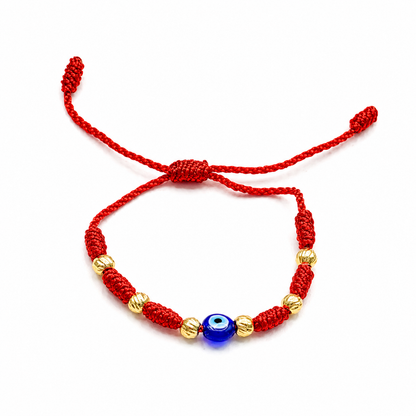 Macramé Evil Eye Bracelet with 18K Gold Beads 4mm
