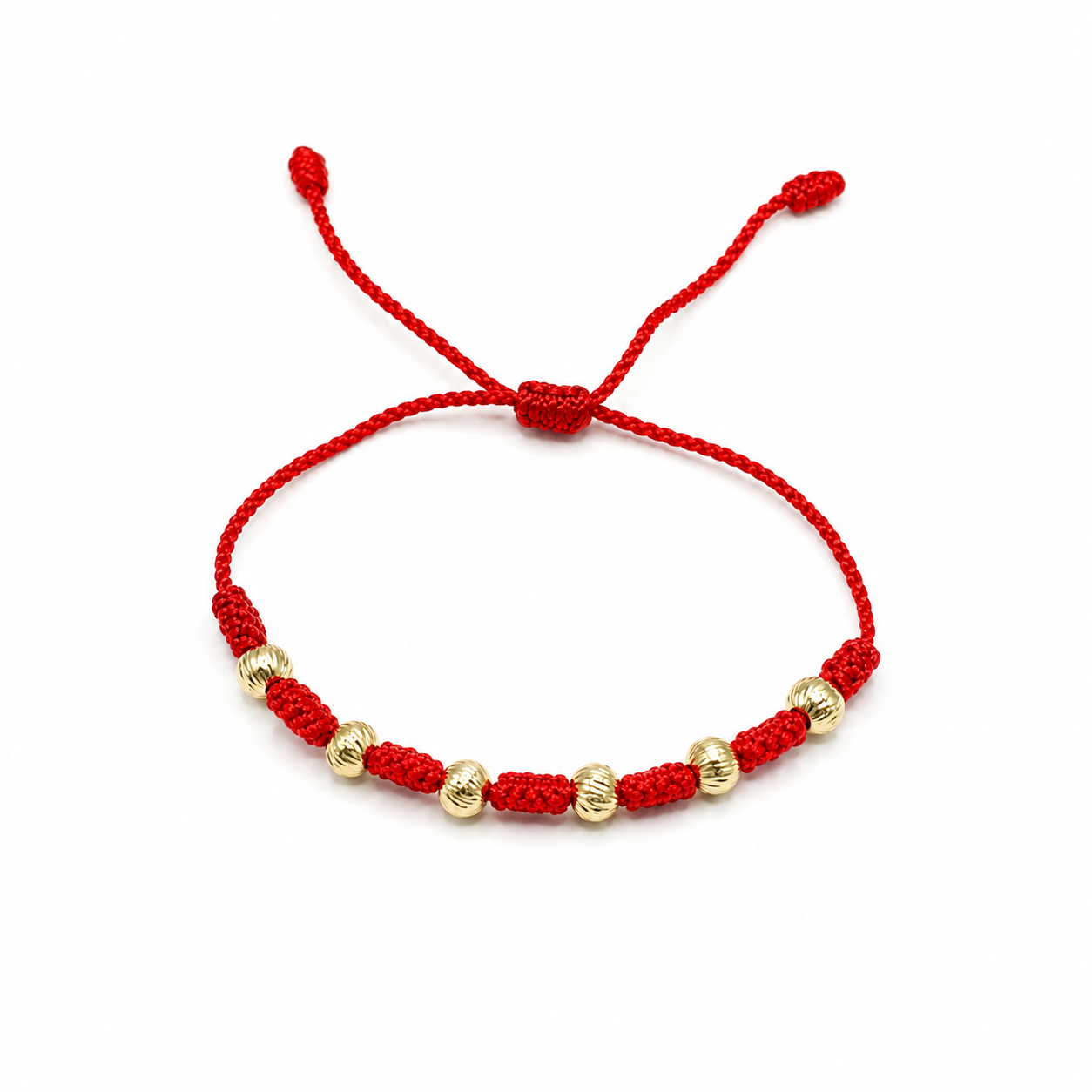 Red 7-Knot Bracelet With Gold Beads/5mm
