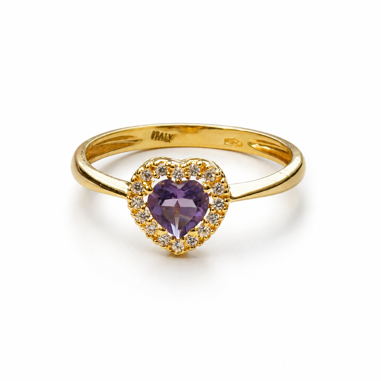 Anillo de Corazón con Piedra Morada / 2.1 / Talla 7 / Oro de 18K