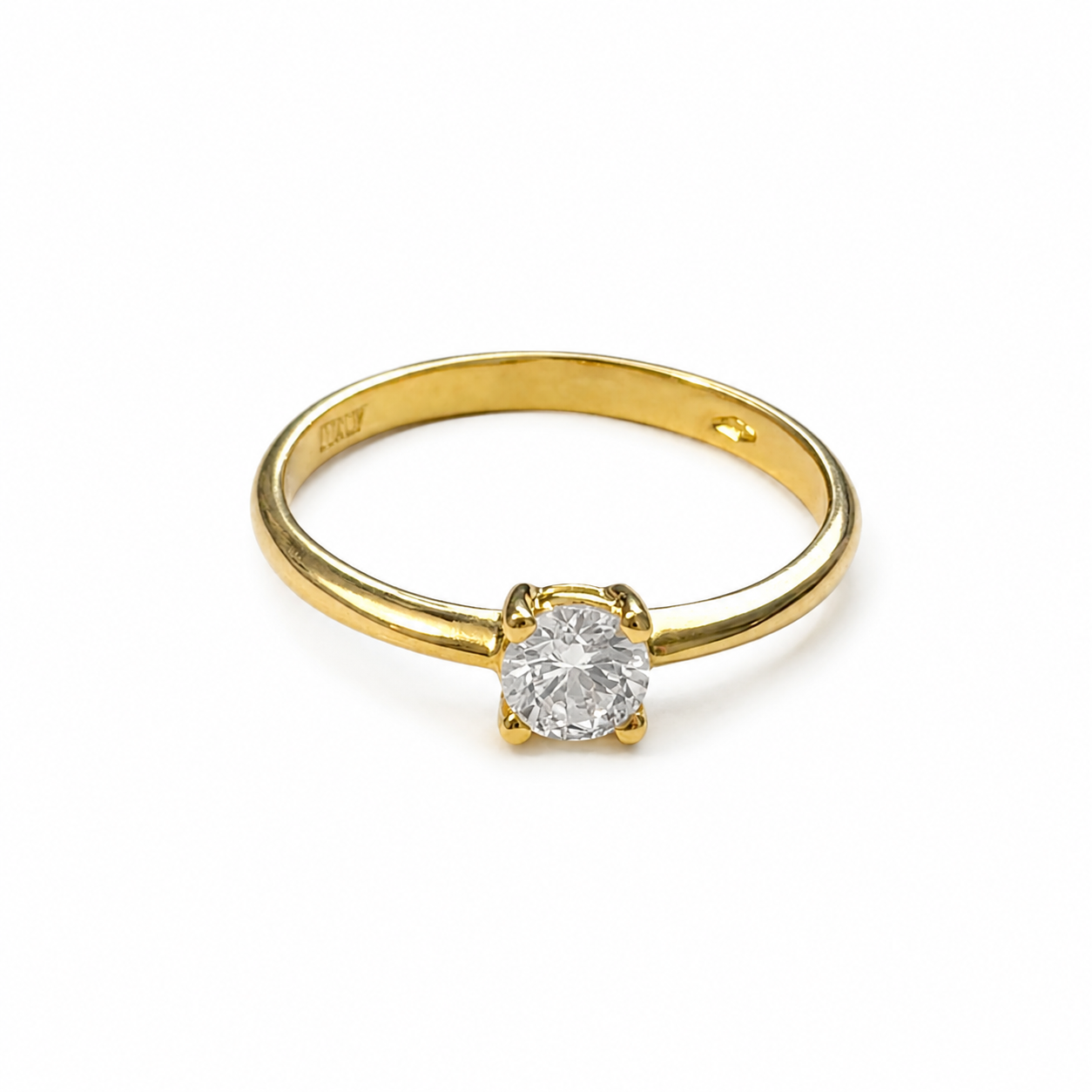 Anillo solitario de oro italiano de 18K con piedra cuadrada / 1,86 / Talla 6