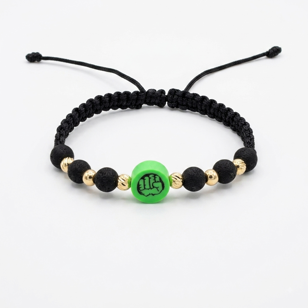 Pulsera de superhéroe Hulk con cuentas doradas para niños /4mm