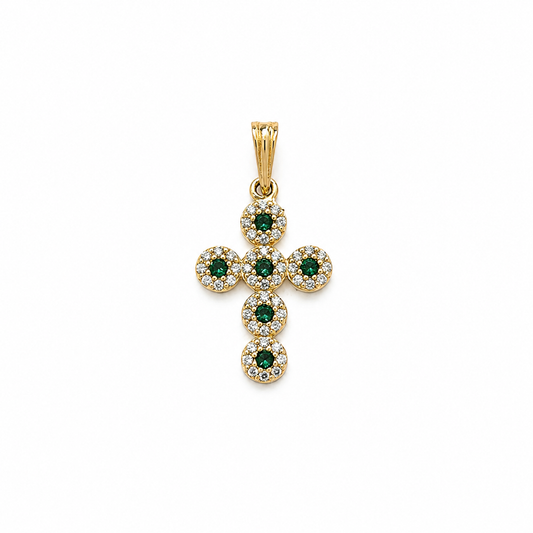 Cross Pendant with Green Zirconia / 1.48 gr / 2.5 cm / 18K Gold