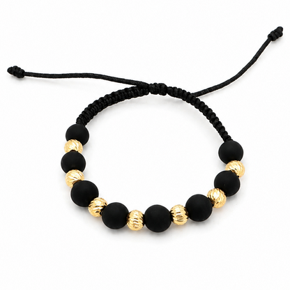 Black Macramé Bracelet with Diamond-Cut Gold Beads