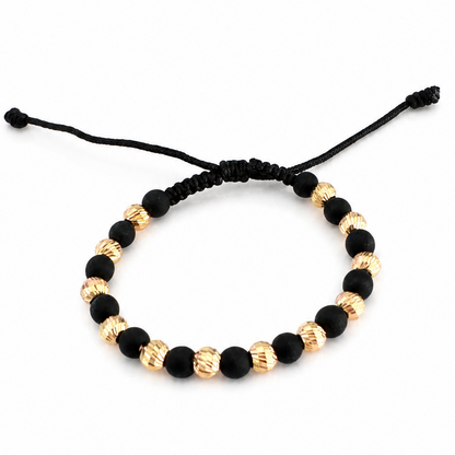 Black Macramé Bracelet with Matte and Diamond-Cut 18K Gold Beads