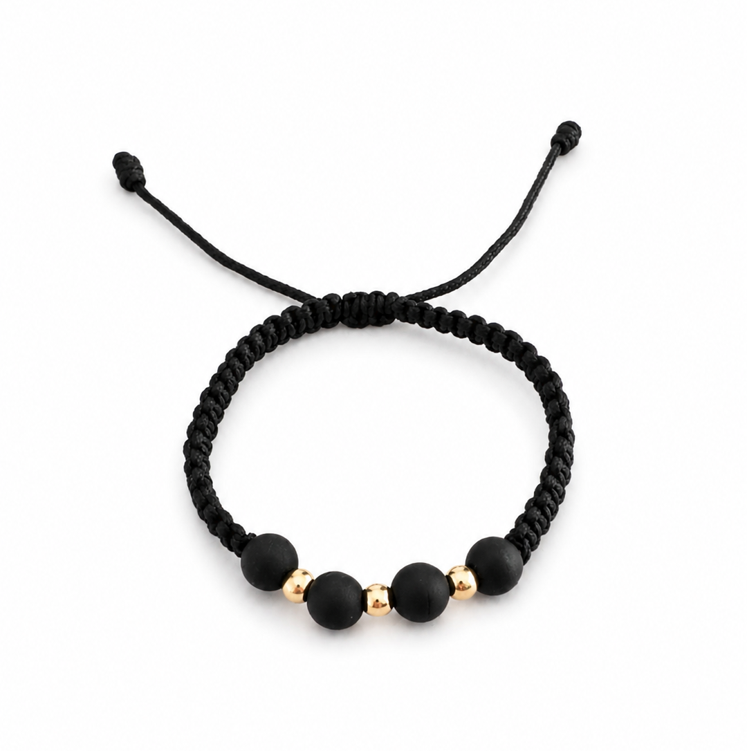 Black Macramé Bracelet with Smooth Gold Beads