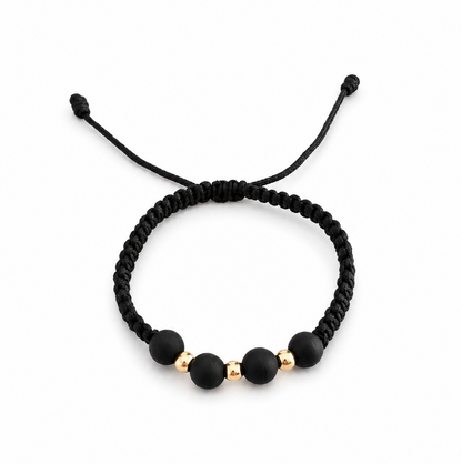 Black Macramé Bracelet with Smooth Gold Beads