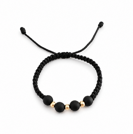 Black Macramé Bracelet with Smooth Gold Beads