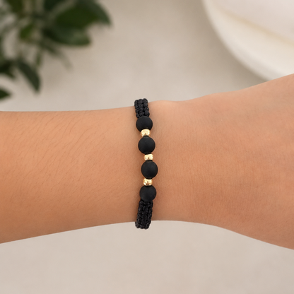 Black Macramé Bracelet with Smooth Gold Beads
