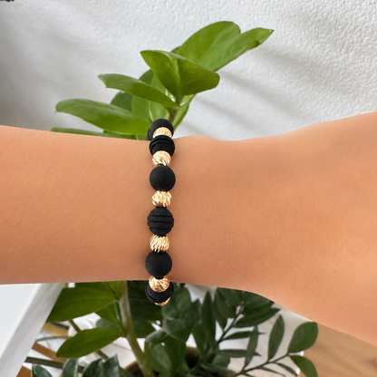 Black Macramé Bracelet with Textured and Matte 18K Gold Beads