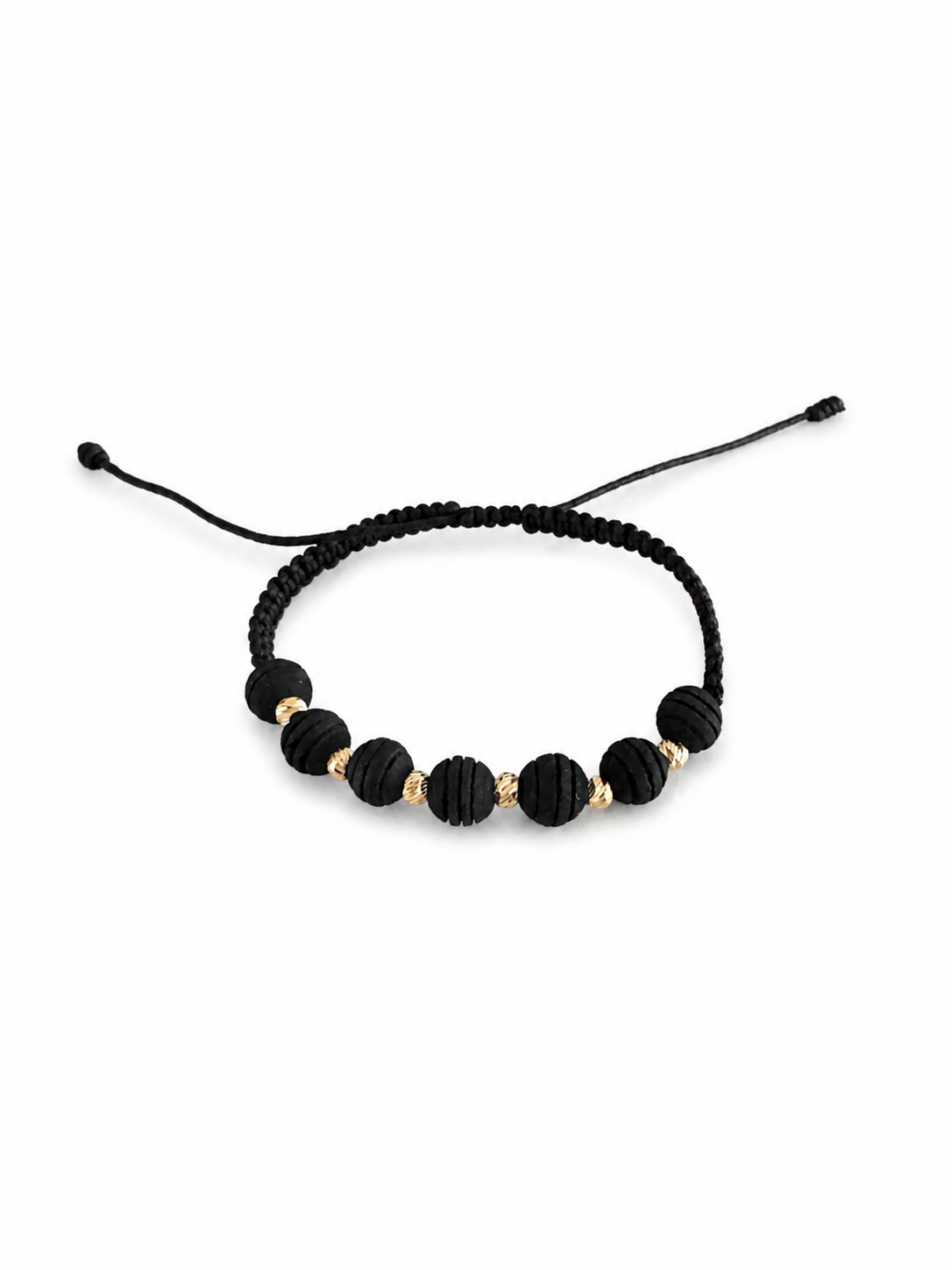 Black Macramé Bracelet with Textured Matte 18K Gold Beads