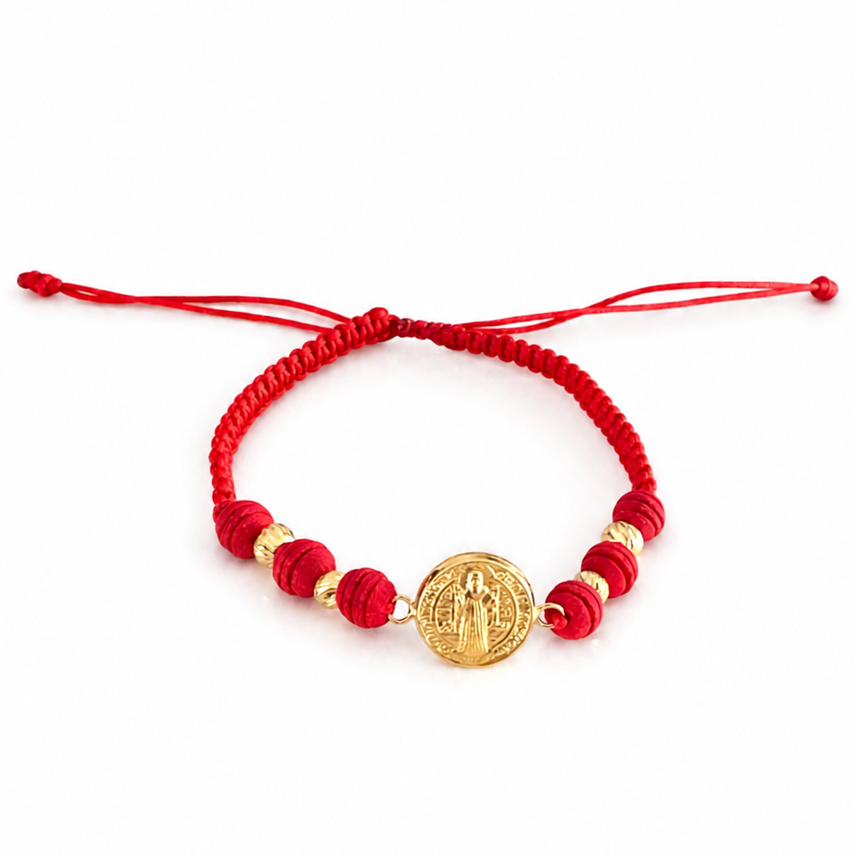 Red San Benito Macramé Bracelet in 18K Gold