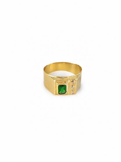 Green Zircon Ring / 3.03 gr / Size 11 1/2 / 6 mm / 18K Gold