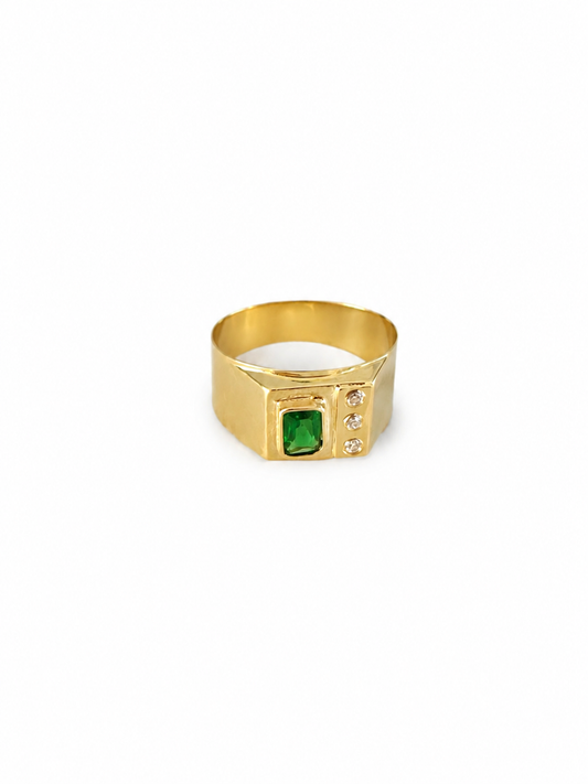 Green Zircon Ring / 3.03 gr / Size 11 1/2 / 6 mm / 18K Gold