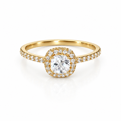 Square Stone Solitaire Ring / 2.52g / Size 7/ 18K Italian Gold
