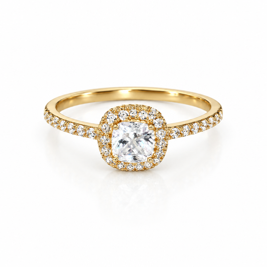 Square Stone Solitaire Ring / 2.52 gr / Size 7 / 18K Italian Gold
