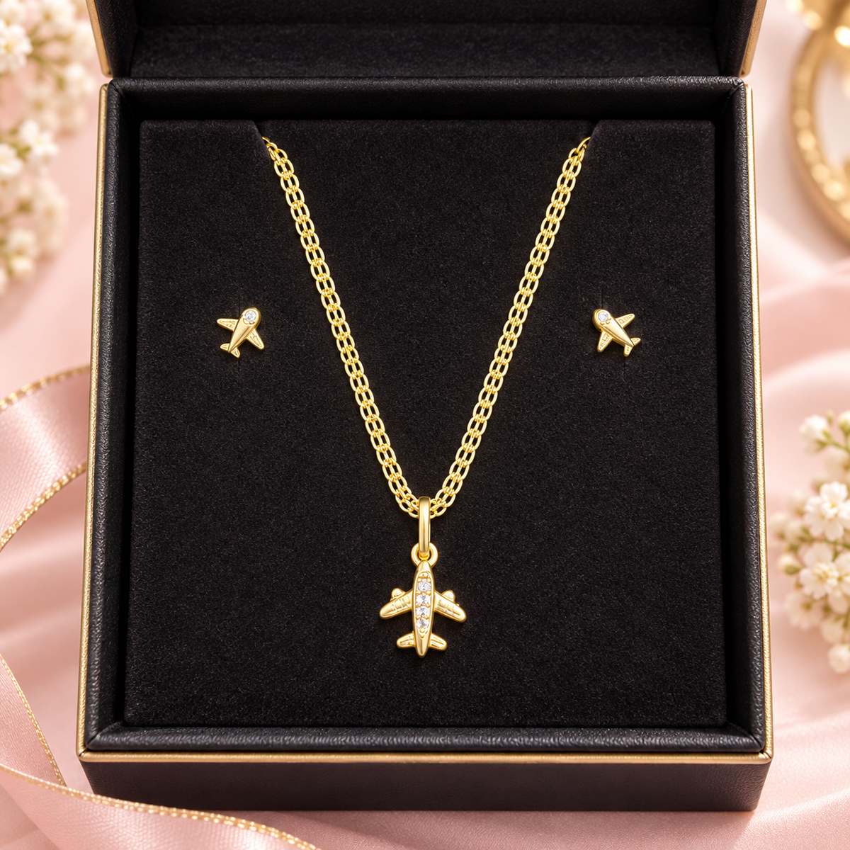 Chain, Pendant & Earrings Set/ 3.11g/ 50cm/ Earrings /0.57 /18K Gold