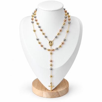 Three-Tone Gold Rosary / 9.55 g/ 60 cm/ 5 mm/ 18K Italian Gold
