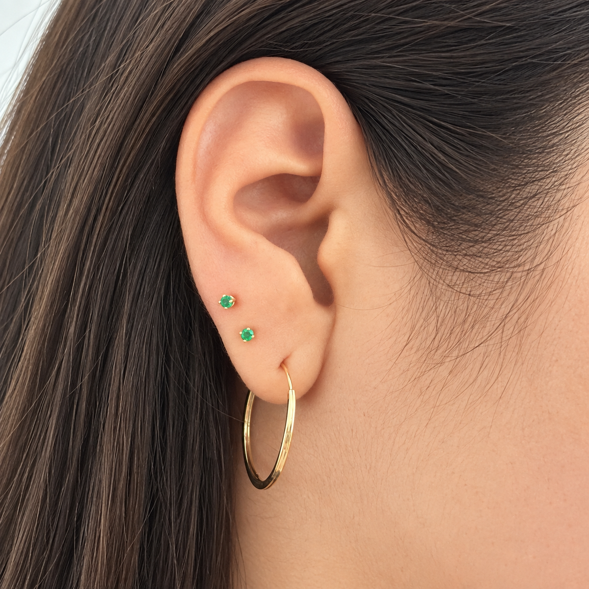 Emerald Stud Earrings/ 1g/ 1mm /18K GOLD